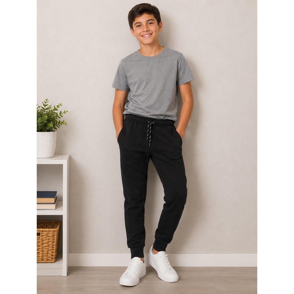Lee Boys Jogger Sweatpants Black Fleece Lined Drawstring Pockets Size L 14/16